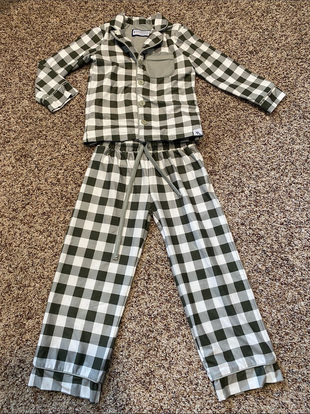 Kids Sweethoney  Olive & White Buffalo Check Pajama Set